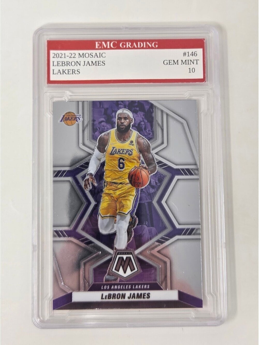 2021-22 Panini Mosaic LeBron James 146 Lakers EMC Gem Mint 10 Card Slab